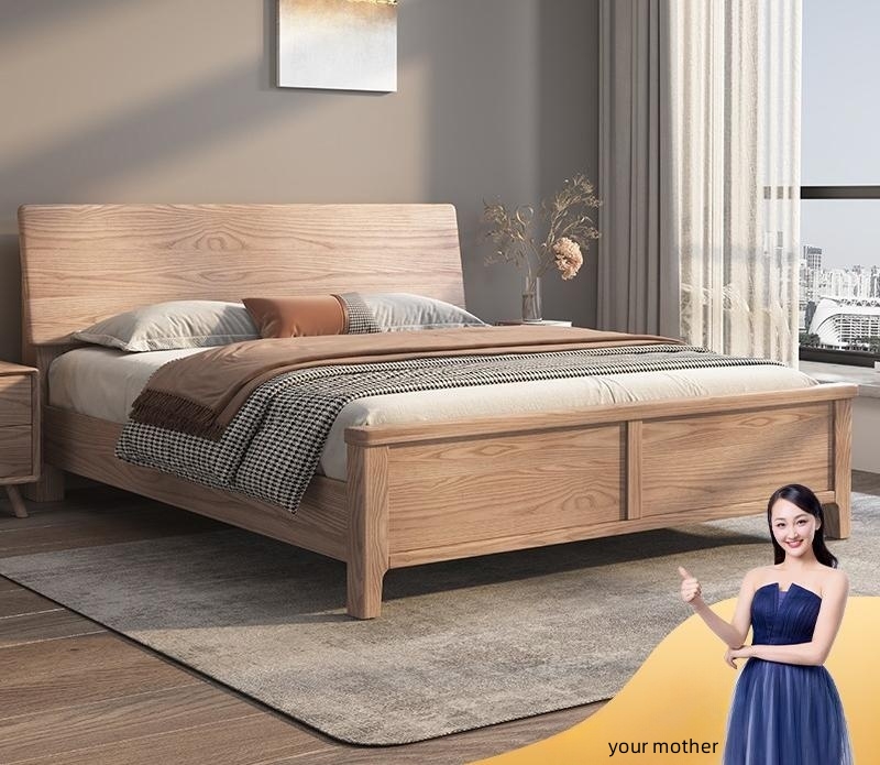white wax solid wood bed, original factory, modern simple single and double king bed, storage box bed